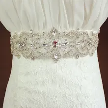 MissRDress Silver Rhinestones Bridal Belt Crystal Ribbon Wedding Belt Pearls Wedding Sash For Bridal Long Dress JK940
