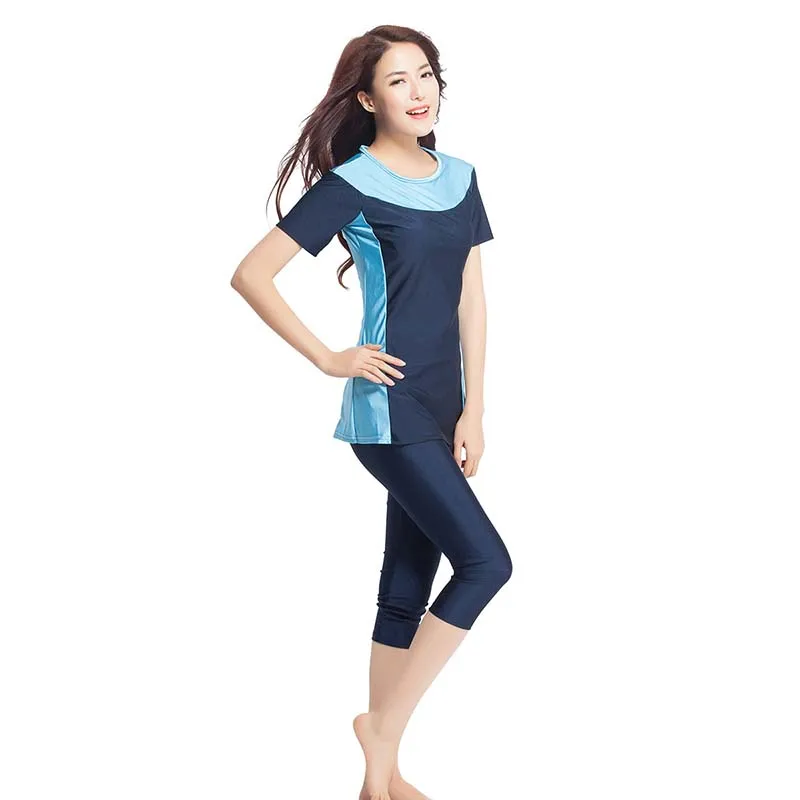 HAOFAN New Arab Muslim Swimwear Women Coverage Short Sleeve Modest Islamic Swimsuit Plus Size Beachwear Bathing Suit S-XXXL
