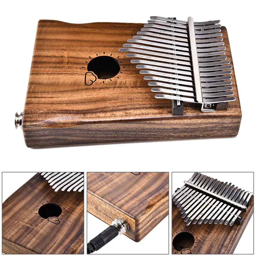New 17 Keys EQ kalimba Solid Acacia Thumb Piano Link Speaker Electric Pickup with Bag Cable Calimba Mbira Keyboard Instrument | Спорт и