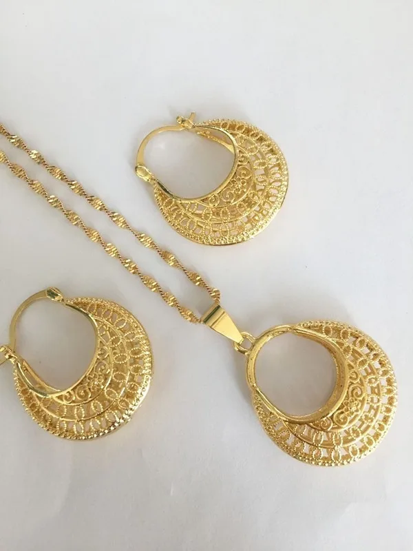 

Ethiopian set Jewelry bag Pendant Necklace Earring Gold Color African Bridal Wedding Jewellery Arab mother girlsgift DIY charms