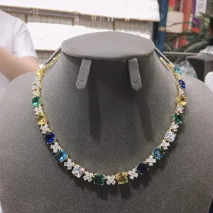 Multicolor Hiневесты квадратный кулон ожерелье для женщин Свадебная вечеринка Роскошные CZ Ювелирные изделия многоцветные Mujer вечерние аксессуары N-371 - Окраска металла: Multicolor