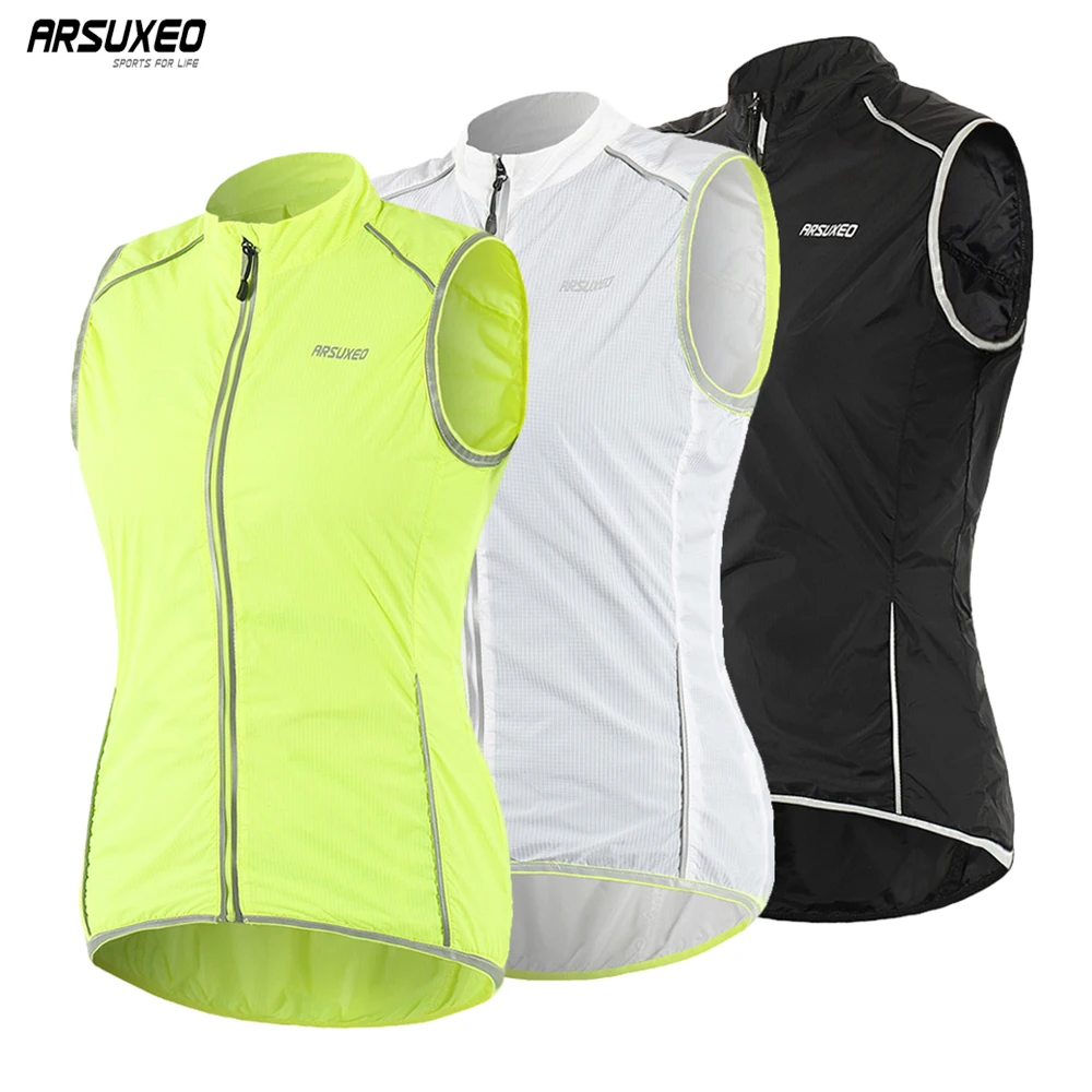 

ARSUXEO Women Cycling Vest Pro Windproof Sleeveless Outdoor Sportswear Bike Bicycle Jersey Running Hiking Reflective vest 18v5