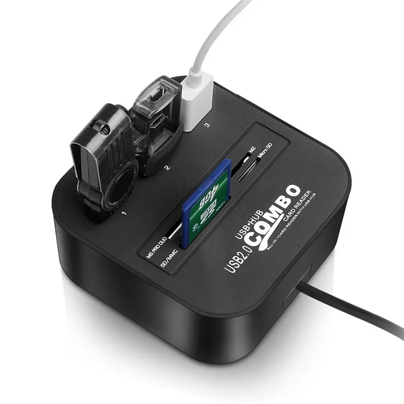 Binful Многофункциональный USB HUB 2.0 3 Порты+ card reader высокое Скорость концентратор USB Все в одном USB сплиттер для SD/MMC/m2/MS Pro Duo