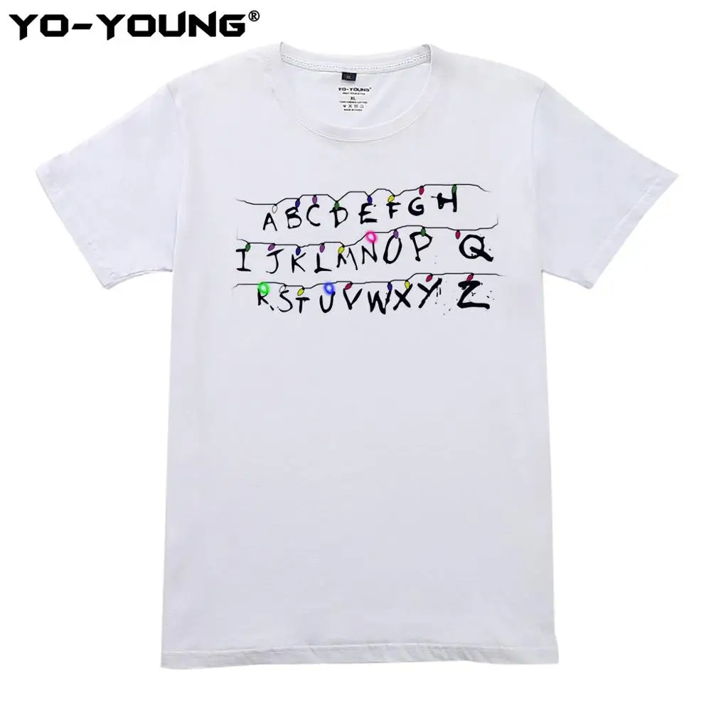 Yo-Young Women T-Shirt Stranger Tings Letters Lights Digital Print 100% 180g Combed Cotton Casual Tee Tops Customized | Женская одежда