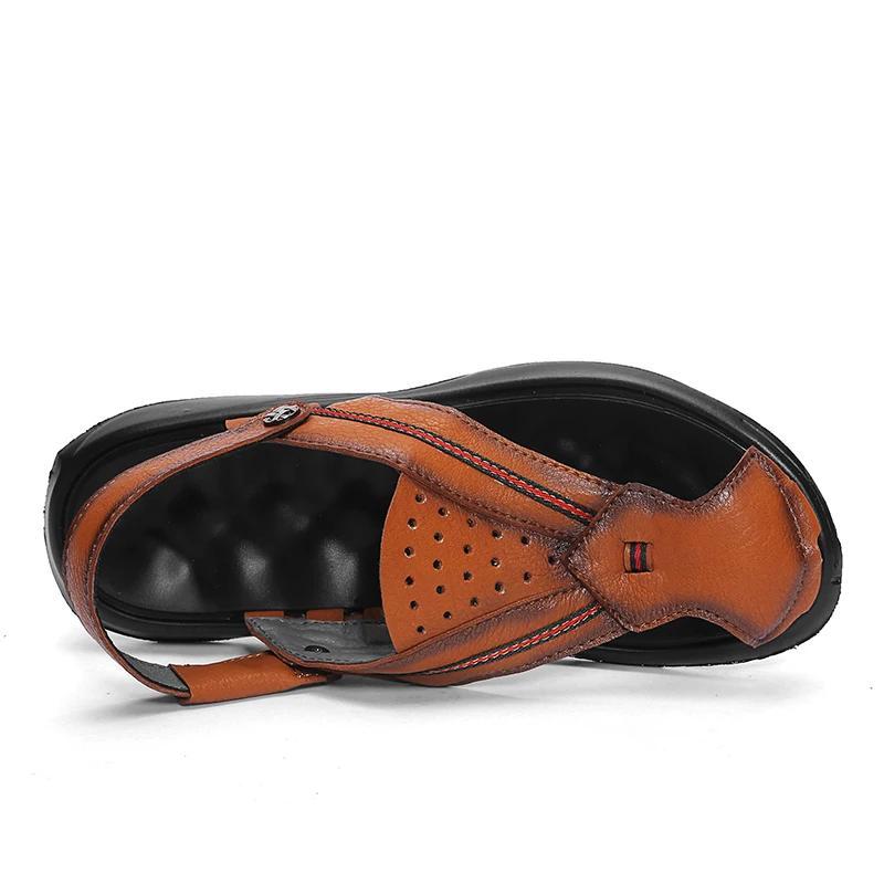 Чжи Юэ шлепанцы летние мужские сандалии ручной работы кожаные пляжные Для мужчин