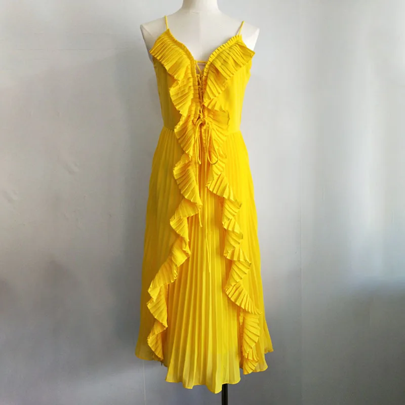 TWOTWINSTYLE летние пикантные Спагетти ремень вечерние платье Женский рукавов рюшами