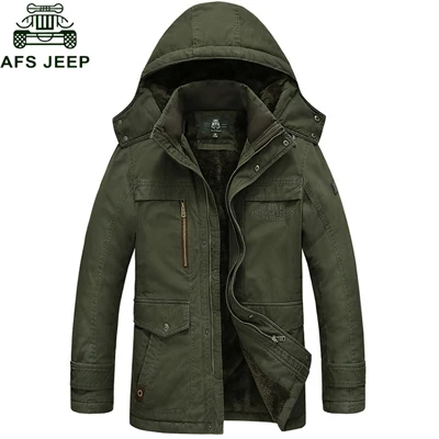 Army Green AFS JEEP парка зимняя куртка мужская Толстая теплая подкладка из шерсти с капюшоном воротник Casaco Masculino зимняя куртка размера плюс M-5XL - Цвет: Army Green