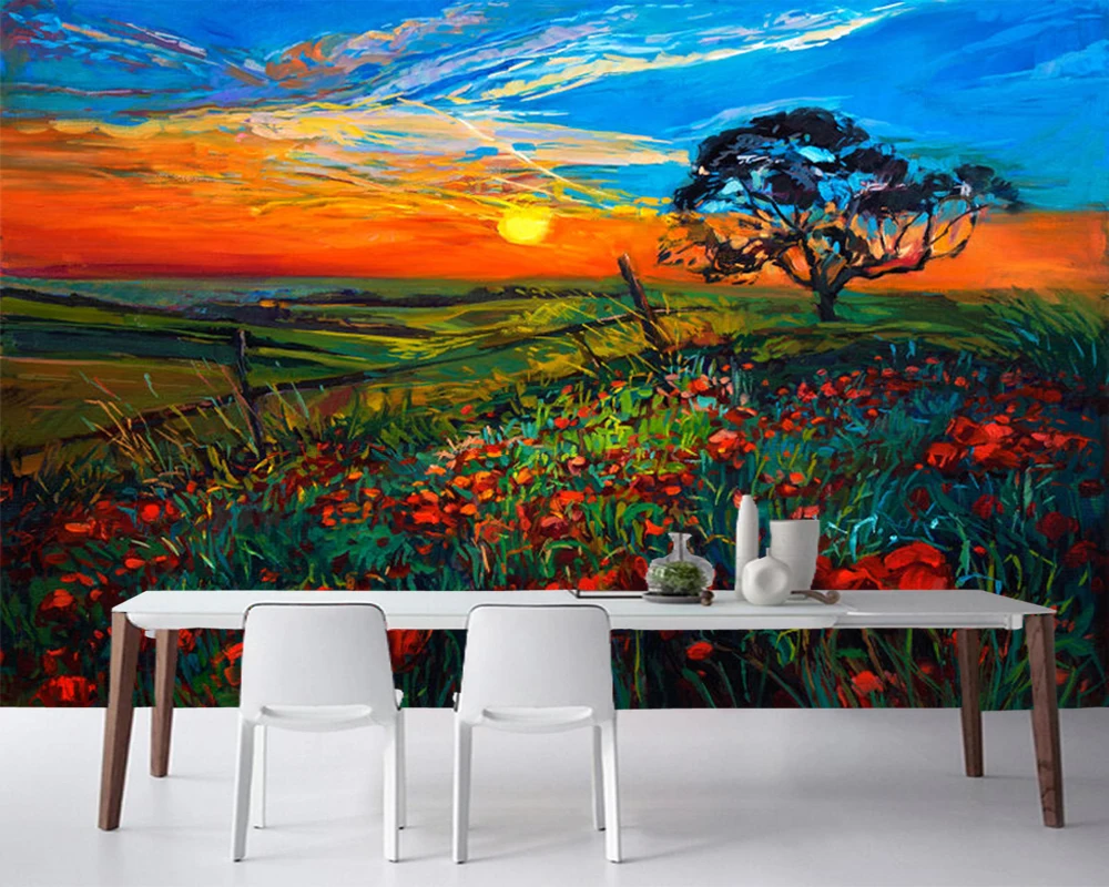 Настенная 3d картина маслом с изображением цветов на закате Настенные обои для