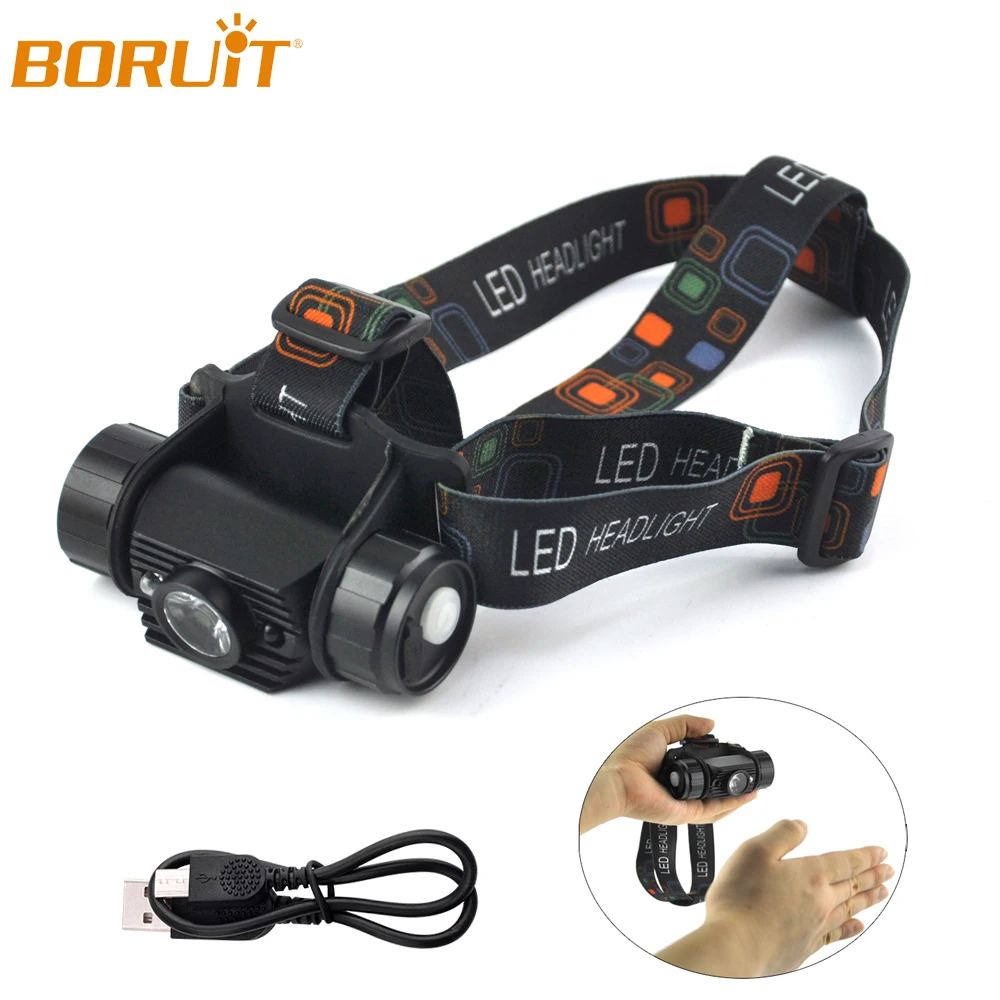 BORUiT IR sensor светодиодный фонарик с налобным фонариком USB перезаряжаемые фары Портативный Водонепроницаемый Кемпинг охотничья голова электрофонарики