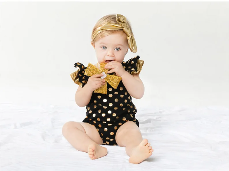 Комбинезон в горошек для новорожденных с бантом на голову | Детская одежда и