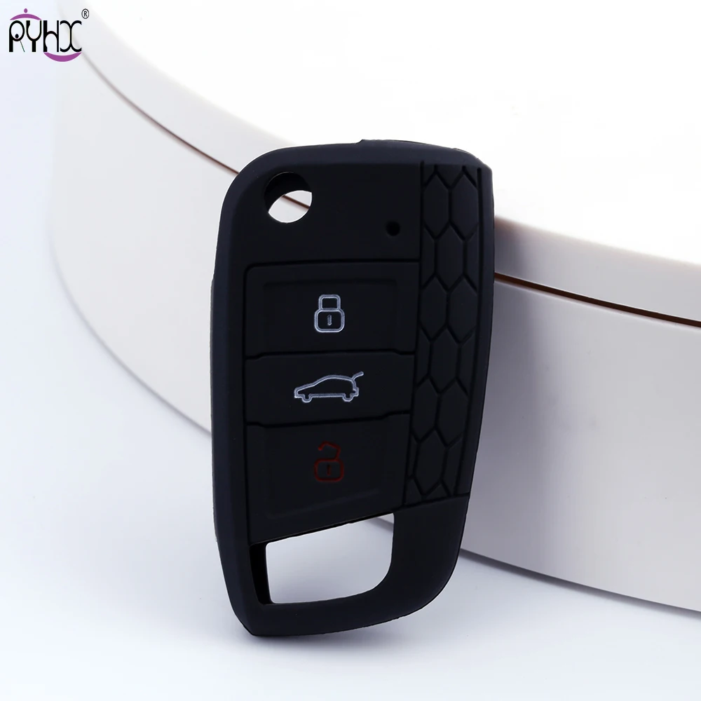 Силиконовый чехол для ключей из углеродного волокна Polo Golf 7 Tiguan Skoda Octavia Kodiaq Ateca Karoq