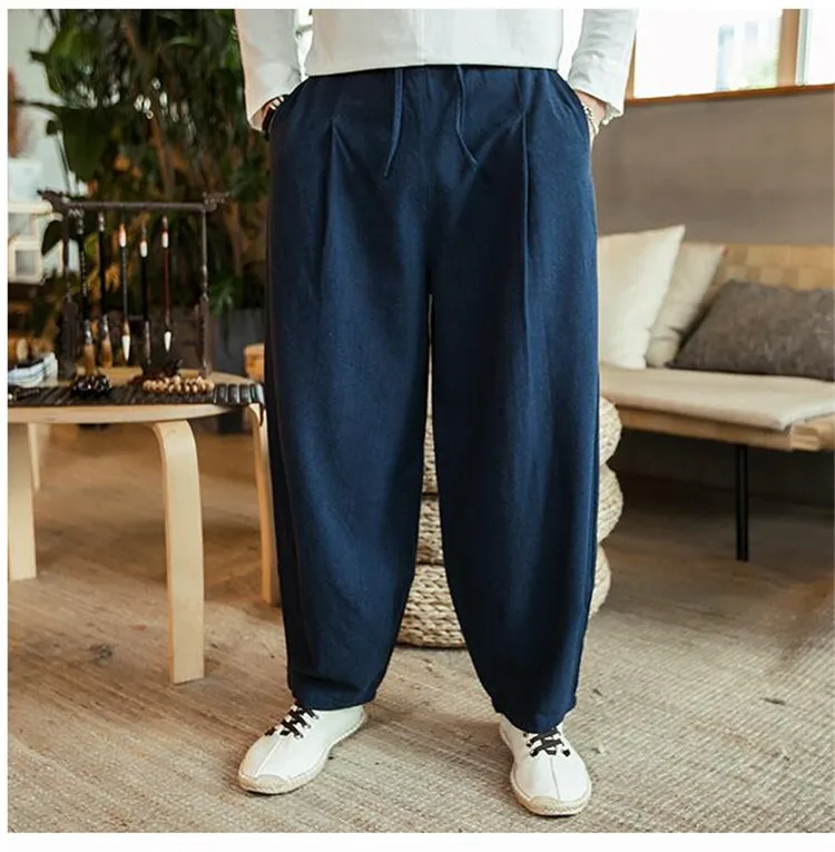 Новинка, осенние мужские брюки размера плюс, M-5XL, 6XL, 7XL, хлопок, лен, модная уличная одежда, широкие штаны-шаровары в стиле хип-хоп, большие размеры