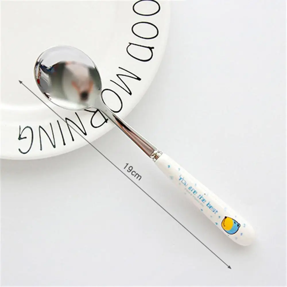 19cm Stainless Steel Spoon Fork Cartoon Animal Printing Fruit Fork Party Cake Salad Vegetable Forks Children Dinnerware Cutlery - Цвет: 19cm