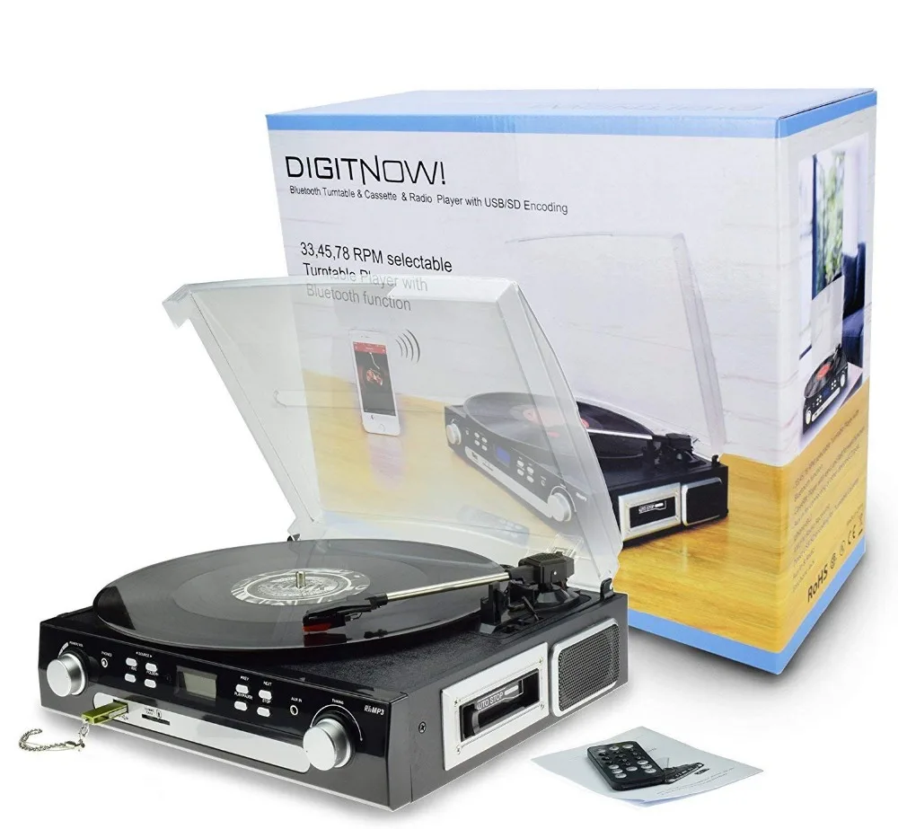 Проигрыватель динамики Bluetooth стерео LP винил чтобы MP3 конвертер кассета радио aux in