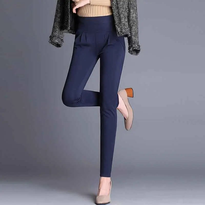 Navy blue Новая мода весна осень женские классические повседневные штаны с эластичной талией шаровары женские с высокой талией S-6XL свободные женские брюки - Цвет: Navy blue