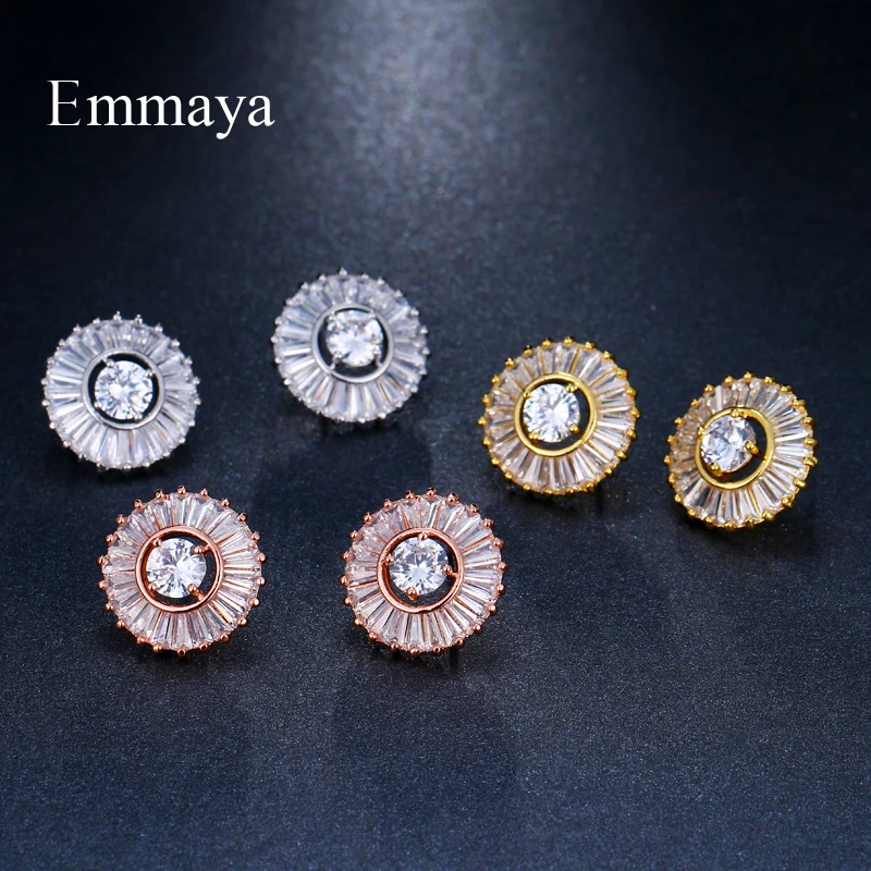 Модные женские серьги Emmaya серьги-гвоздики с круглым прозрачным цветным цирконом