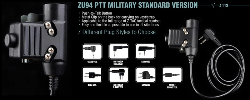 Z-TAC наушники кнопка PTT Walkie-talkie аксессуары PTT U94 тактический военный стандарт PTT Z113