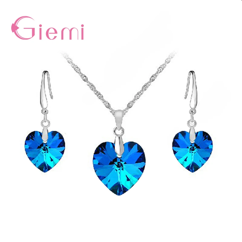 

Original 925 Sterling Silver Elegant Water Drop Shape Crystal Necklace Earrings Wedding Party Jewelry Set Hot Sale