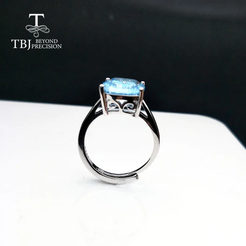 TBJ простой драгоценный камень кольцо с натуральным 5.3ct Подушка бразильское небо