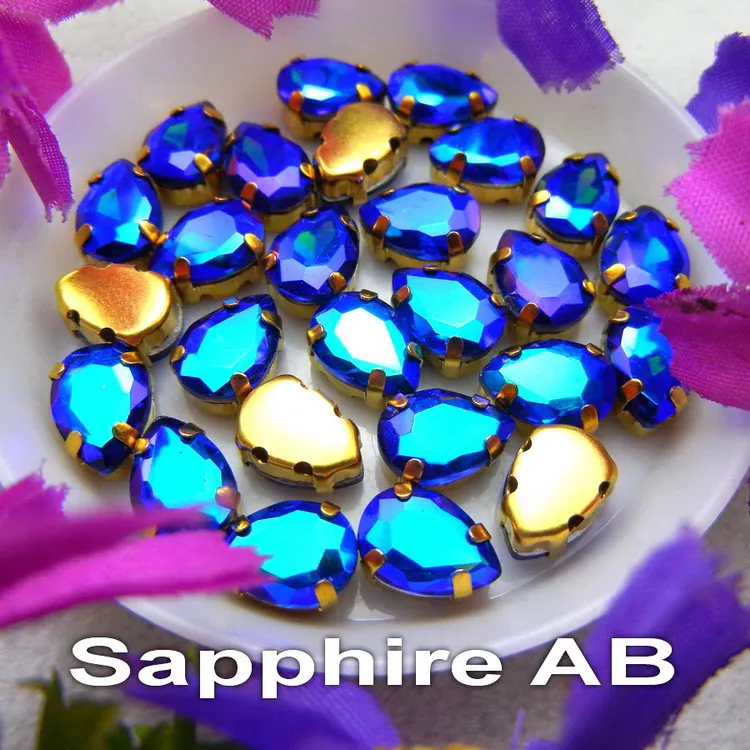 A5 Sapphire AB AB цвета 7 размеров золотой коготь настройки водослива стеклянный кристалл в форме слезы пришить Стразы Бисер для одежды аппликация diy отделка - Цвет: A5 Sapphire AB