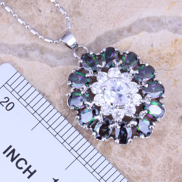 Блестящий Радужный Мистик Белый CZ Посеребренные Ювелирные наборы серьги кулон