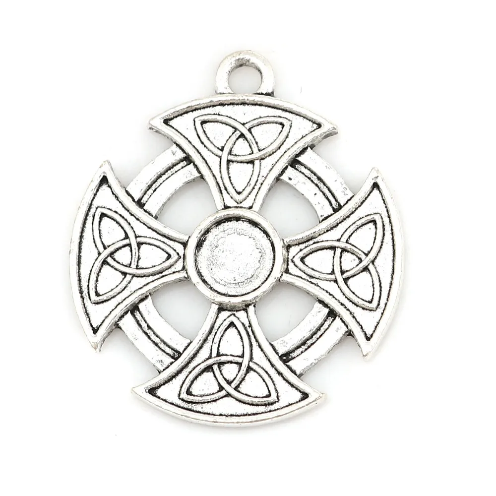 DoreenBeads сплав цинка Подвески с узором из узлов Крест Серебряный цвет цветок листья