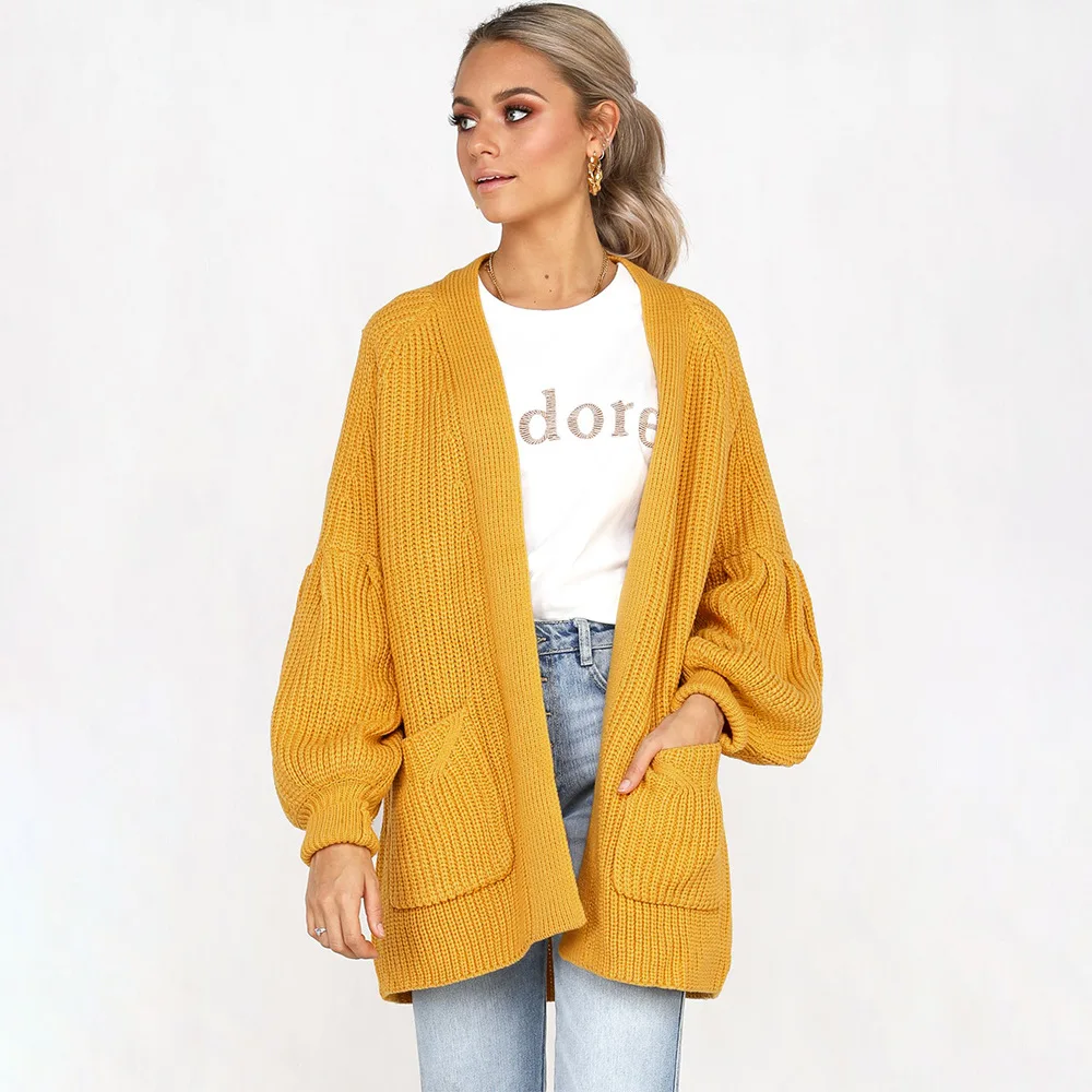 Casual Loose Autumn Women Sweaters 2018 New Fashion Long-sleeved V-neck Open Stitch Pocket Cardigan Warm Outwear Coats Female |