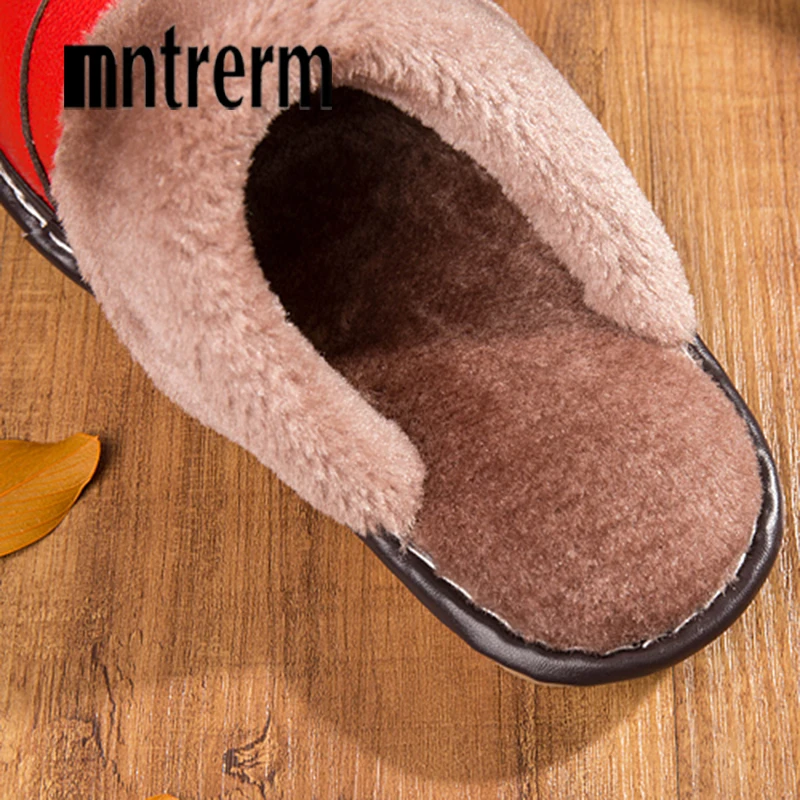 Mntrerm/Новинка; зимние мужские тапочки из натуральной кожи; меховые теплые плюшевые кожаные стеганые шлепанцы; оксфорды на плоской подошве; мужская домашняя водонепроницаемая обувь