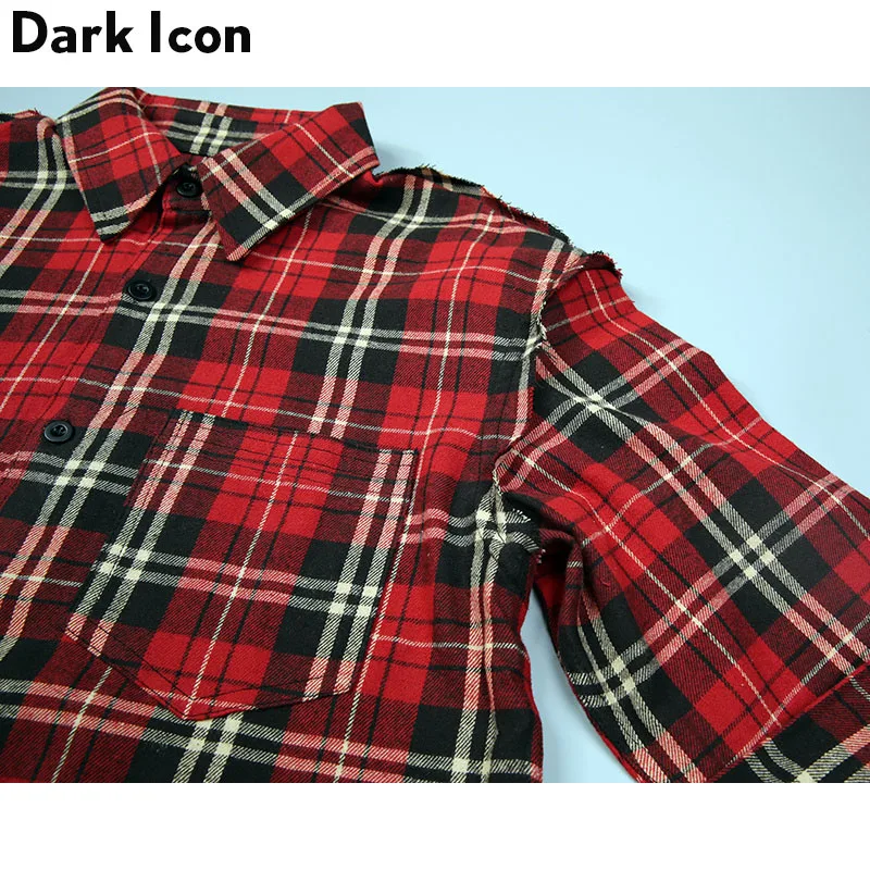 Рубашка мужская в клетку с длинным рукавом и отложным воротником стиле хип хоп|red
