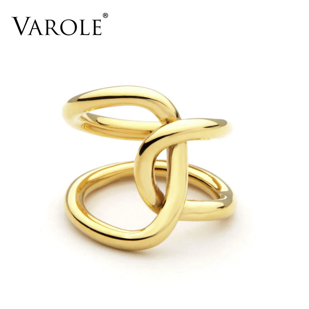 Gold Color VAROLE двойная линия Cross обмотка кольца для Для женщин бесконечность кольца персонализированные подарки уникальный Дизайн Модные украшения Анель Feminino - Цвет основного камня: Gold Color