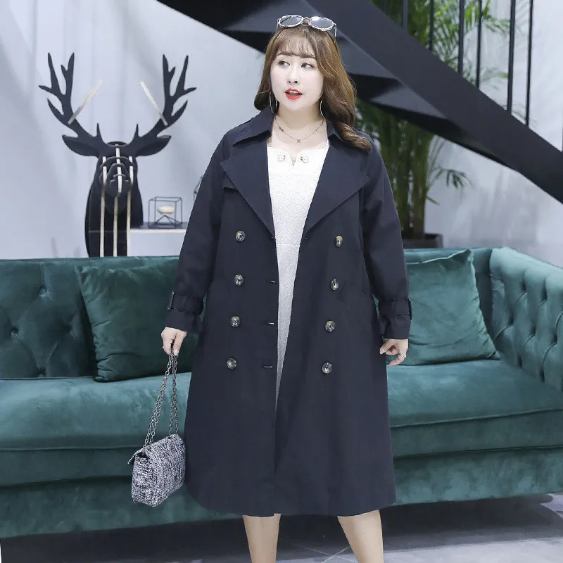 Женский двубортный тренч на завязках Повседневная Длинная ветровка большого