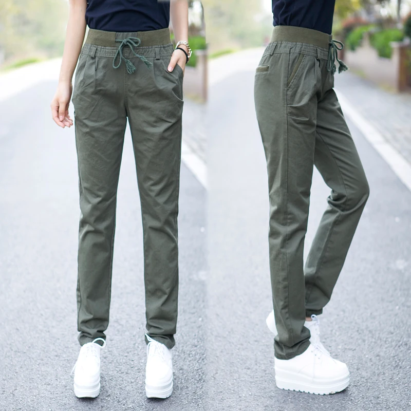 Женские повседневные брюки в стиле милитари камуфляжные прямые цвета хаки лето