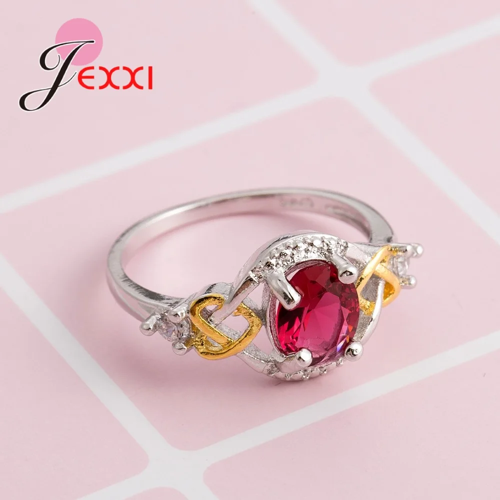 Женские свадебные кольца в форме сердца JEXXI Sweet Romintic красные прозрачные с