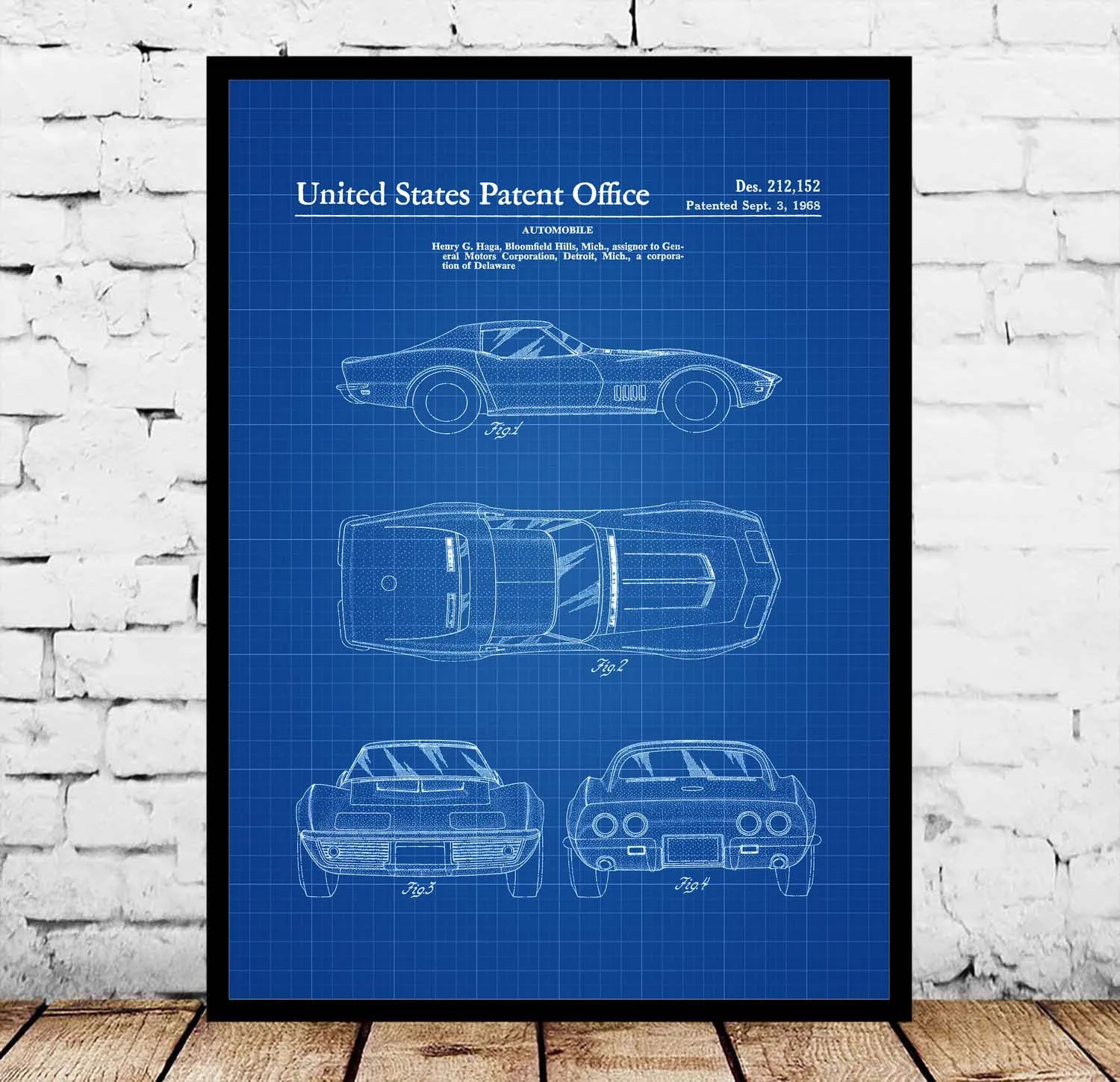 

1968 Corvette Patent Blueprint Poster