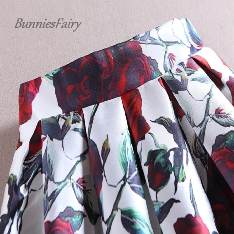 BunniesFairy 50s винтажные Женские Ретро Красные розы букет цветочный принт высокая