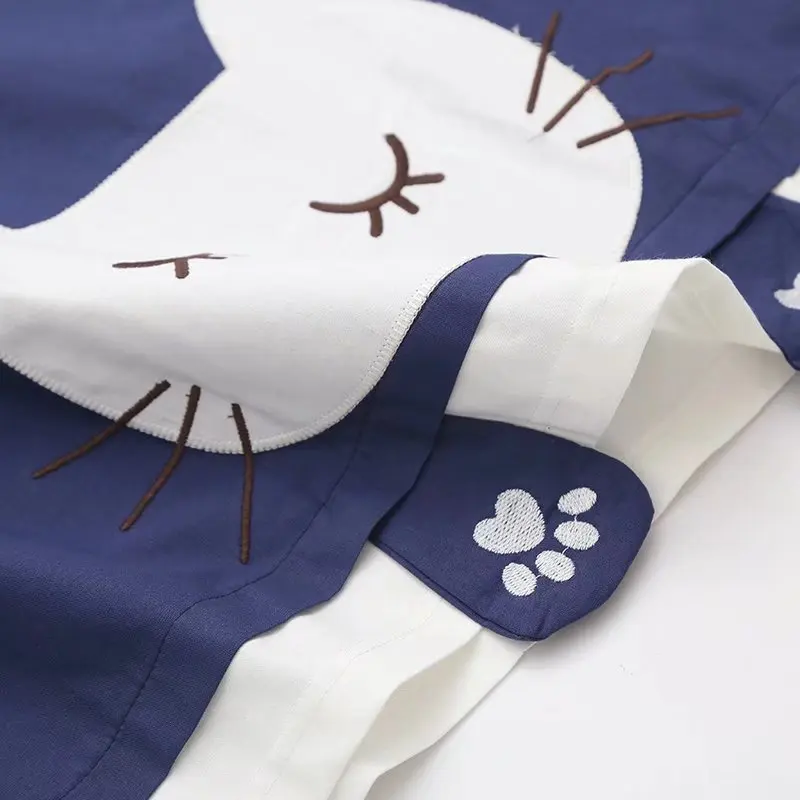 Летняя футболка с коротким рукавом в японском стиле Харадзюку принтом кота рыбы