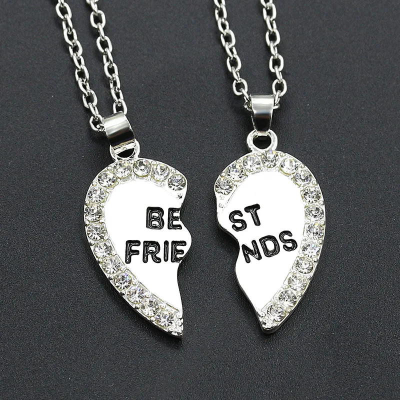 1 пара двойных цепей в форме сердца с надписью Best Friends Золотое серебряное ожерелье