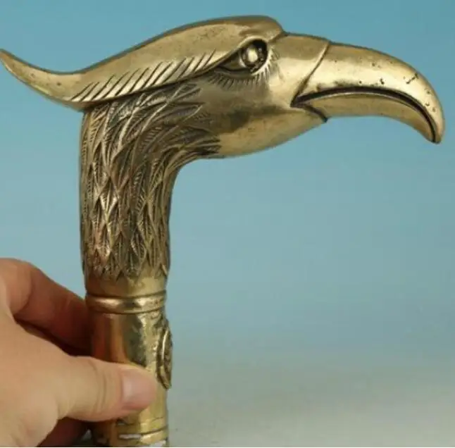 Латунь Азиатские китайский старый ручной резной попугай собирать статуя трость