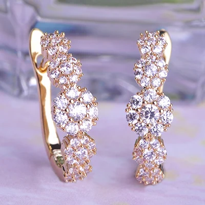 Женские серьги гвоздики с фианитом роскошные медные кристаллами и цветком