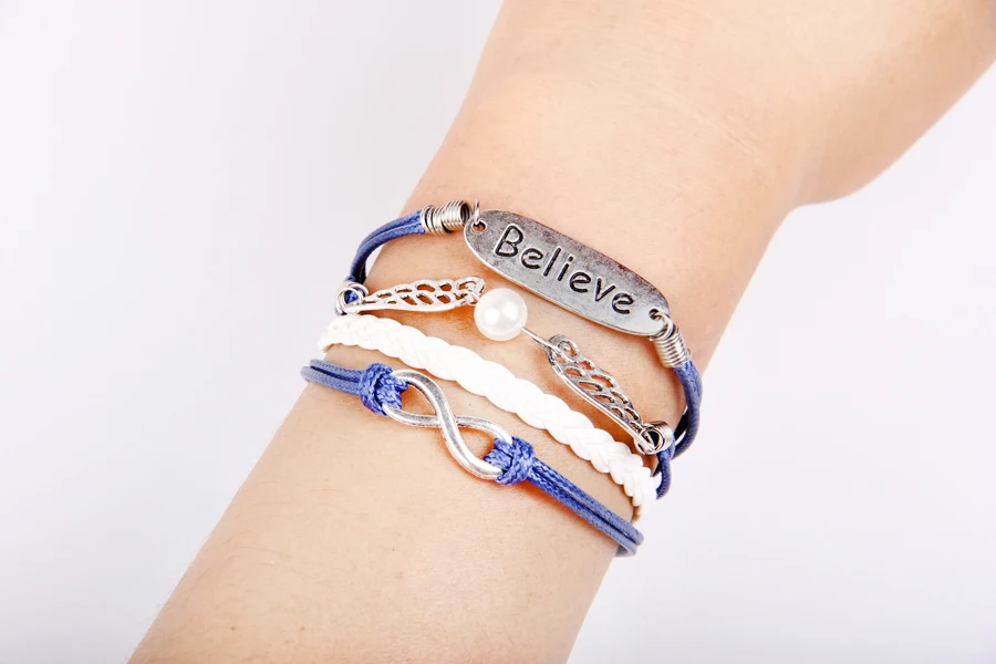 Браслет кожаный многослойный с крыльями ангела PSL254|leather bracelet|believe braceletbracelet bracelet |