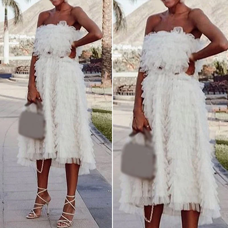 Элегантное женское платье без бретелек для выпускного бала многослойное