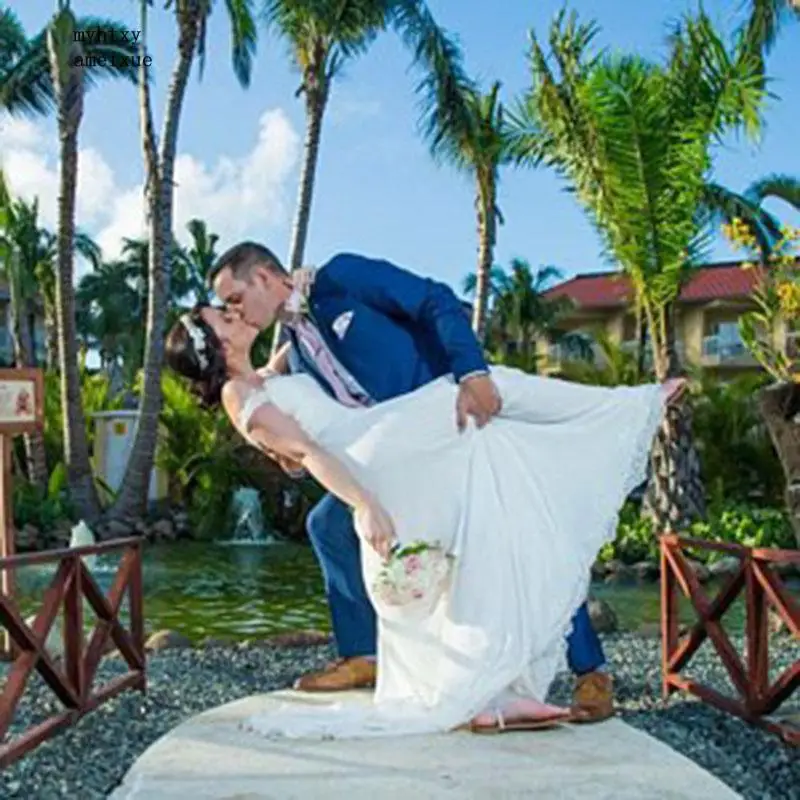 

Sexy Beach Wedding Dress Off The Shoulder High Side Split Sweetheart Appliques A-line Simple Boho Bride Dress Wedding Gown 2020