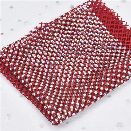 red color Новые эластичные стразы, сетка 23,5*39 см/лист SS16, стекло, прозрачный кристалл, AB, отделка стразами, свадебное платье, украшение, сумки для обуви, сделай сам - Цвет: red color