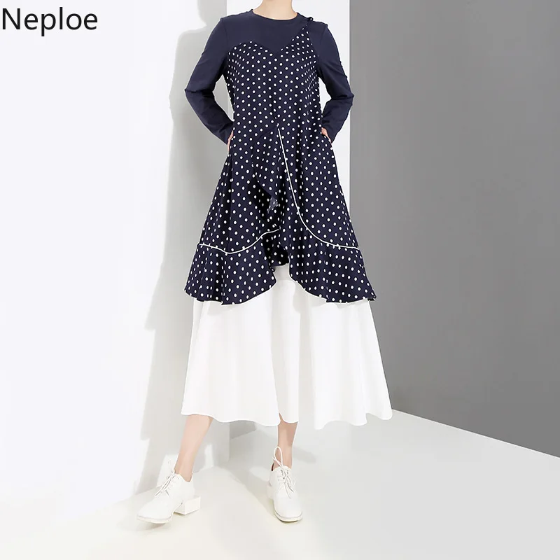 Neploe 2019 весенне-летнее женское платье в горошек с асимметричными оборками стиле