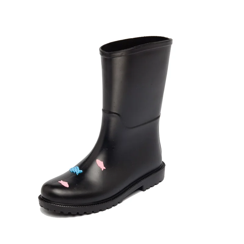 Cat Black DRIPDROP Резиновые сапоги из ПВХ Водонепроницаемые Женские ботинки до середины икры с Аппликациями Кошек и Рыб Космического корабля Мистических элементов - Цвет: Cat Black