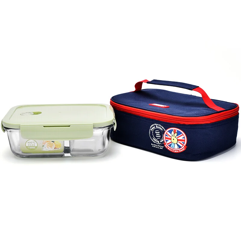Lunch box Set Микроволновая печь Ланчбокс с отделениями Герметичный портативный Кемпинг Стекло Ланч чаша Bento Box Для Детский пищевой контейнер сумка набор - Цвет: Lunch box Set