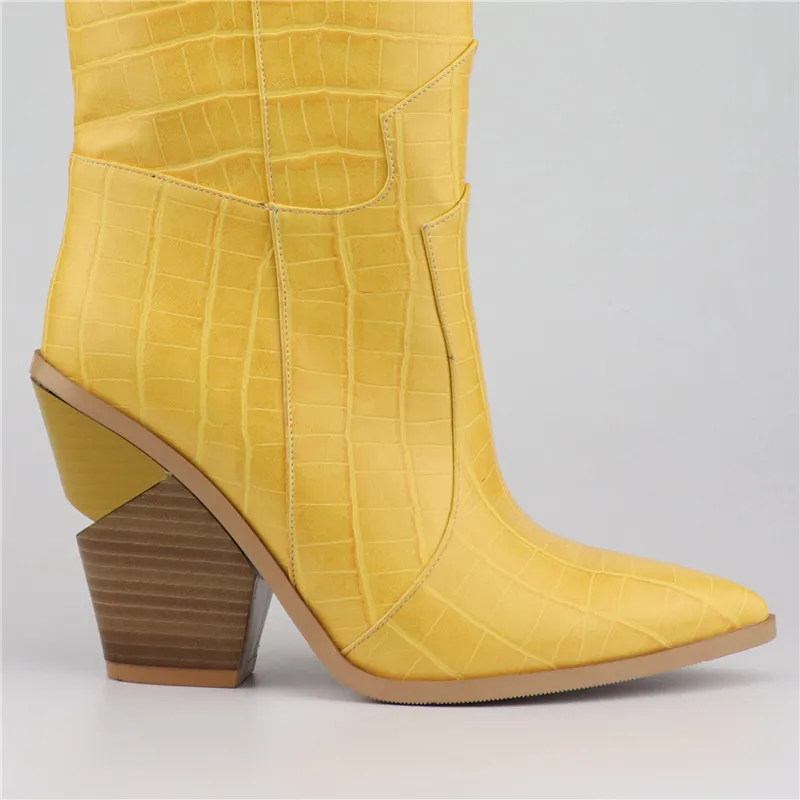 yellow LUCYLEYTE/Размеры 33-46; новые женские ботинки из микрофибры с каменным лицевым покрытием; ботинки с острым носком; сезон осень-зима; женские ботинки на танкетке; обувь - Цвет: yellow
