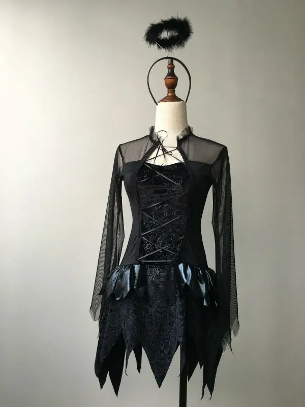 Костюм темно-черного павшего ангела маскарадное платье с крыльями для косплея |