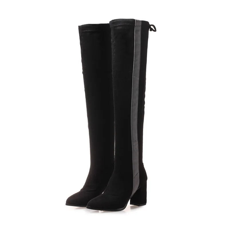 ASUMER 2020 fashion autumn winter boots for women pointed toe flock over the knee square heels ladies long plus size | Обувь