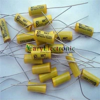 wholesale 100pcs long leads yellow axial polyester film capacitors electronics 0 022uf 630v fr tube amp audio free shipping